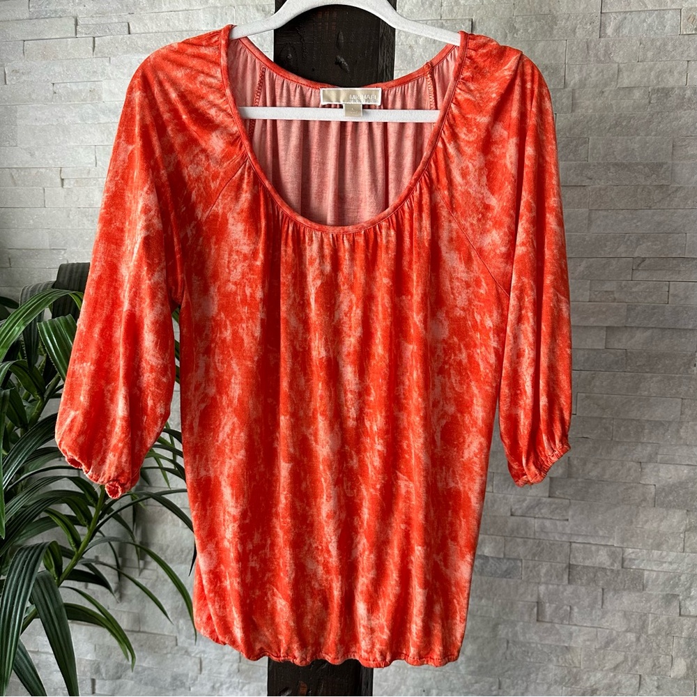 MICHAEL KORS Tangerine Orange Scoop Neck Rayon Tie Dye Blouse Size Large